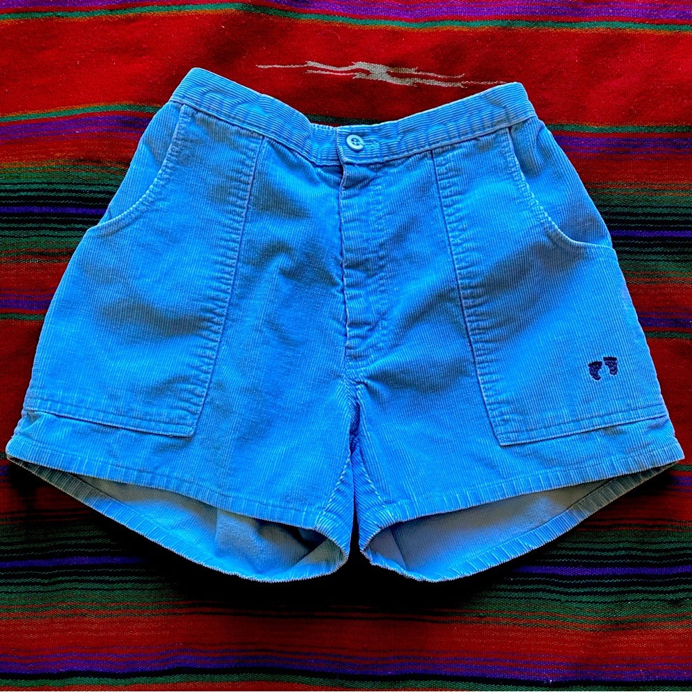 Vintage 1970’s Hang Ten Corduroy Shorts! Baby Blue!USA. Small. Rare. Surf Beach.